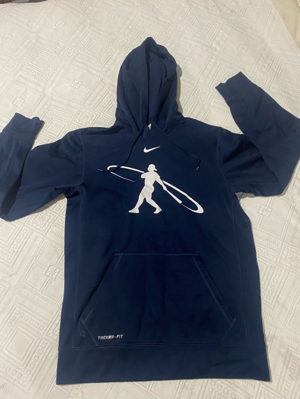 Nike Men’s Navy Blue Hoodie with White Athlete Graphic